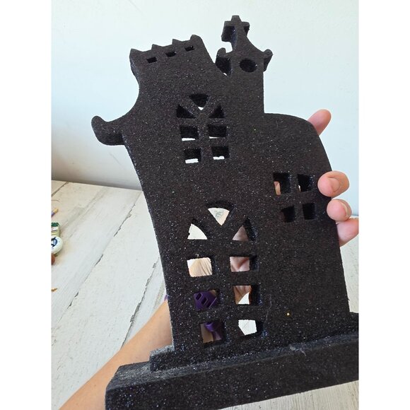 Glitter haunted house Halloween decor pumpkin bat sparkle black - Picture 5 of 6